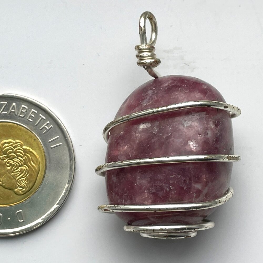 Wire-wrapped Lepidolite crystal gemstone pendant chunk